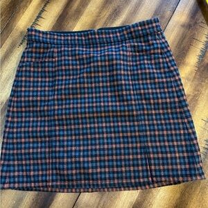 LOFT Navy and Rust Plaid Mini Skirt